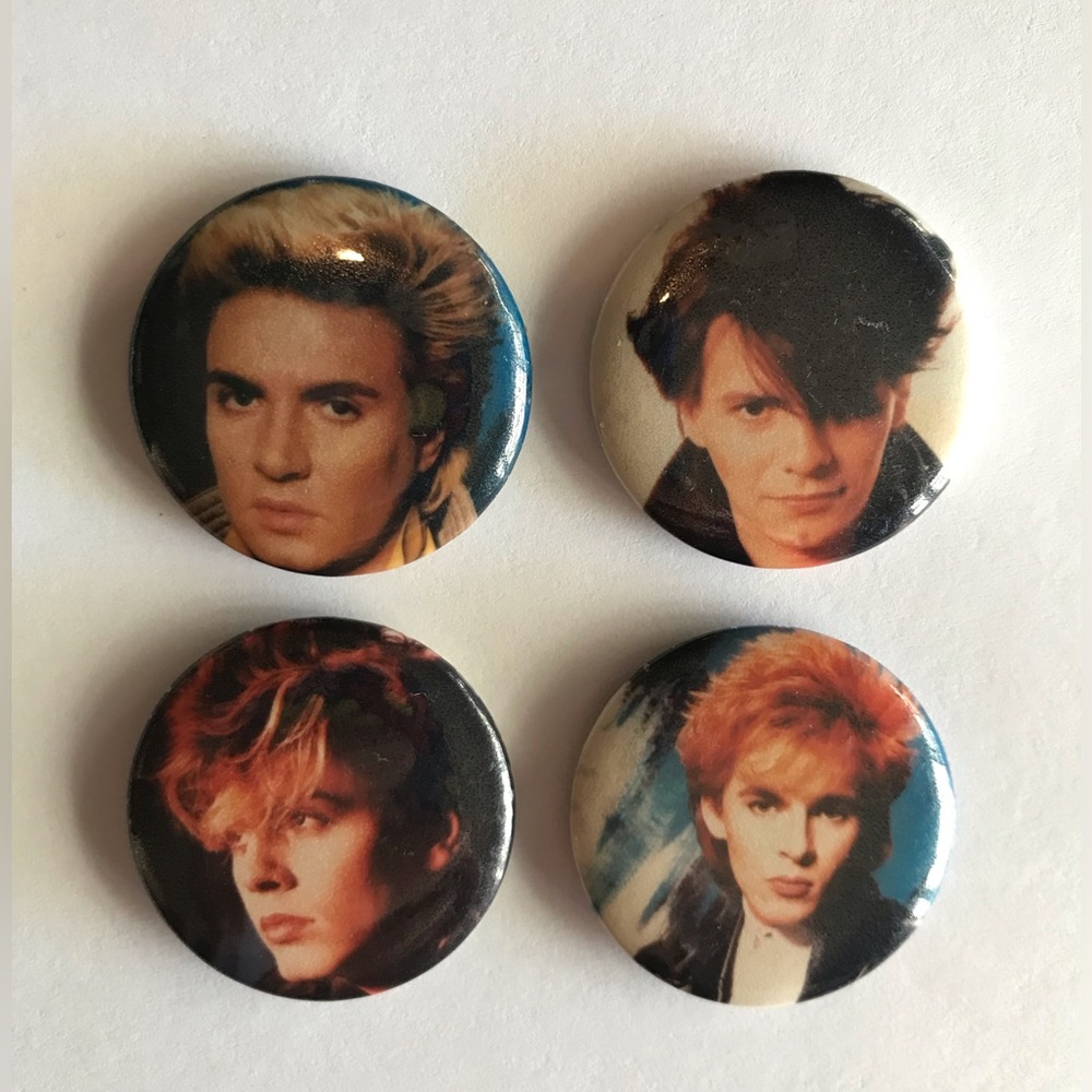 Lot of 4 Vintage Duran Duran pins 1984 Simon LeBon, John Taylor, Nick Rhodes